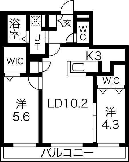 札幌市東区北十二条東のマンションの間取り