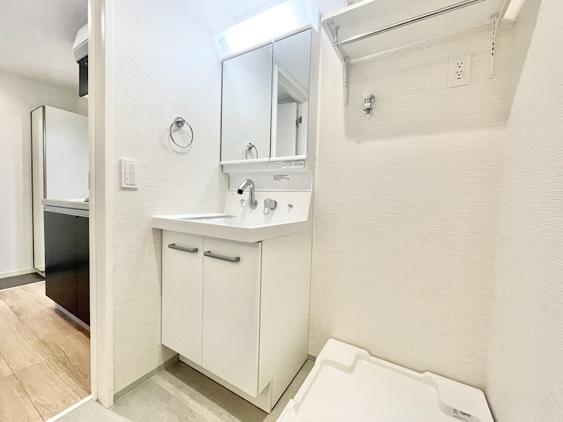 洗面設備　脱衣所　独立洗面台（シャンプードレッサー付）収納スペース有