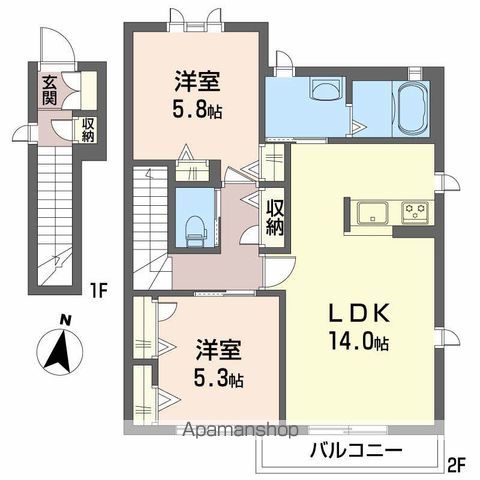 東広島市 2階建 築18年の間取り写真