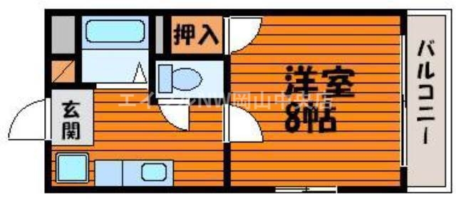 岡山市北区下伊福のマンションの間取り