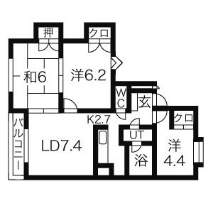 札幌市北区北二十六条西のマンションの間取り