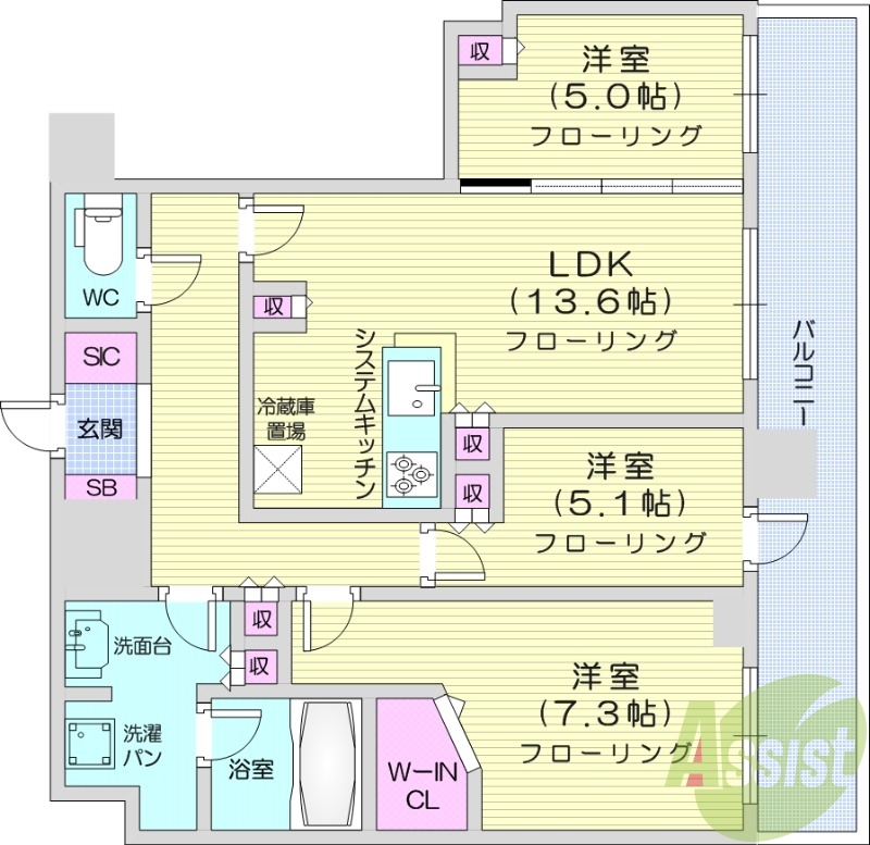 札幌市北区北八条西のマンションの間取り