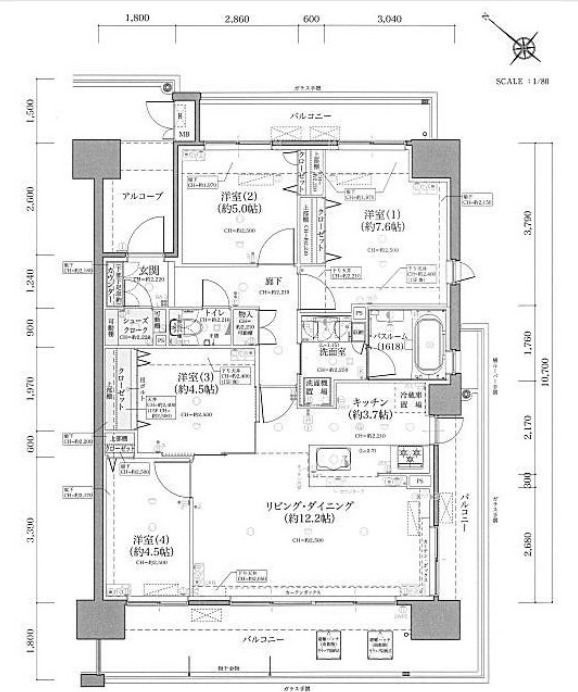 倉敷市新倉敷駅前のマンションの間取り