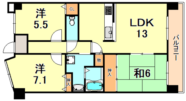 神戸市須磨区清水台のマンションの間取り