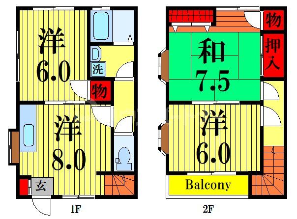 草加市両新田西町のアパートの間取り