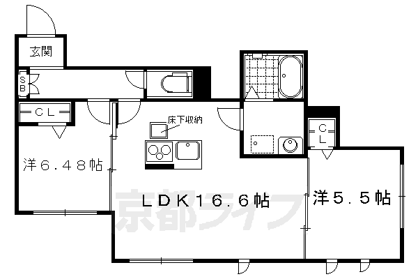 京都市左京区一乗寺梅ノ木町のマンションの間取り