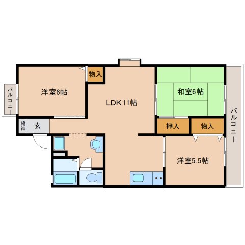 橿原市曽我町のマンションの間取り