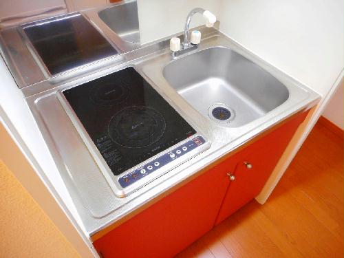 キッチン　2口の電気コンロまたはIHコンロとなります