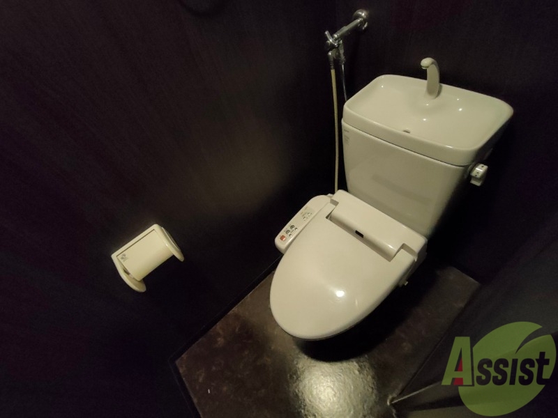 トイレ　トイレです。タオル掛けもついて便利ですね