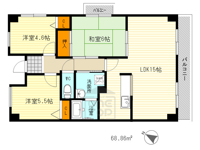 吹田市千里山東のマンションの間取り