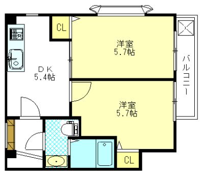 地下鉄空港線 西新駅 徒歩9分 3階建 築26年の間取り写真