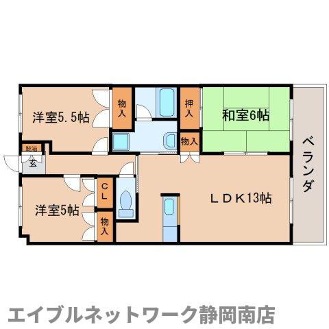 静岡市駿河区中島のマンションの間取り