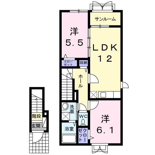 加賀市山代温泉のアパートの間取り