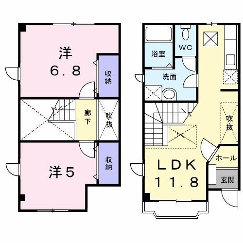 八幡市八幡植松のアパートの間取り