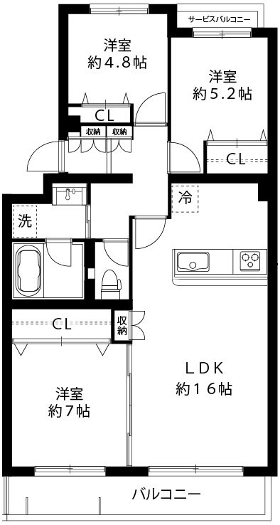 世田谷区弦巻のマンションの間取り