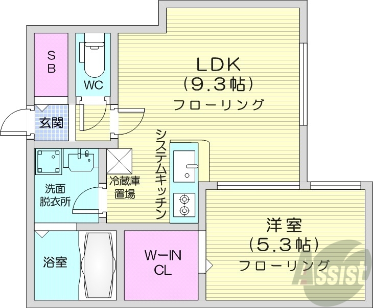 【札幌市豊平区美園九条のマンションの間取り】