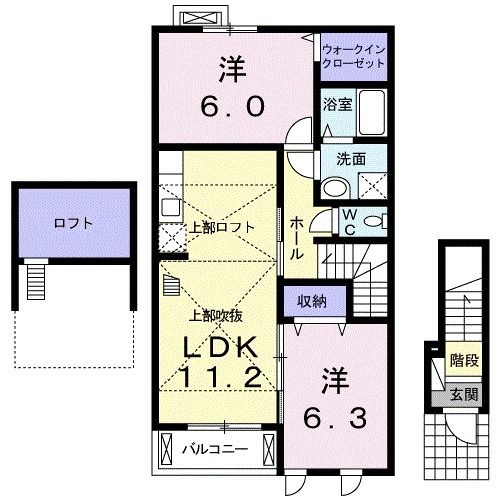 北茨城市中郷町下桜井のアパートの間取り