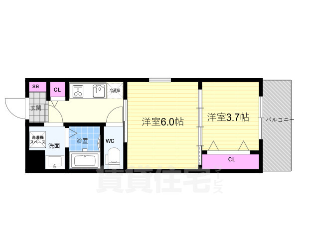 京都市中京区聚楽廻西町のマンションの間取り