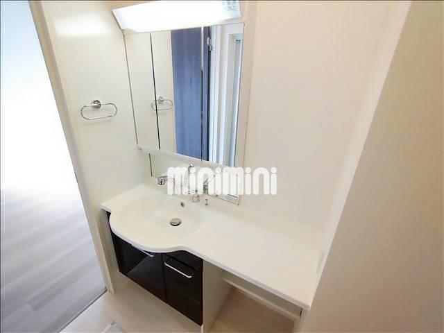 洗面設備　照明、コンセント付きの独立洗面台です。