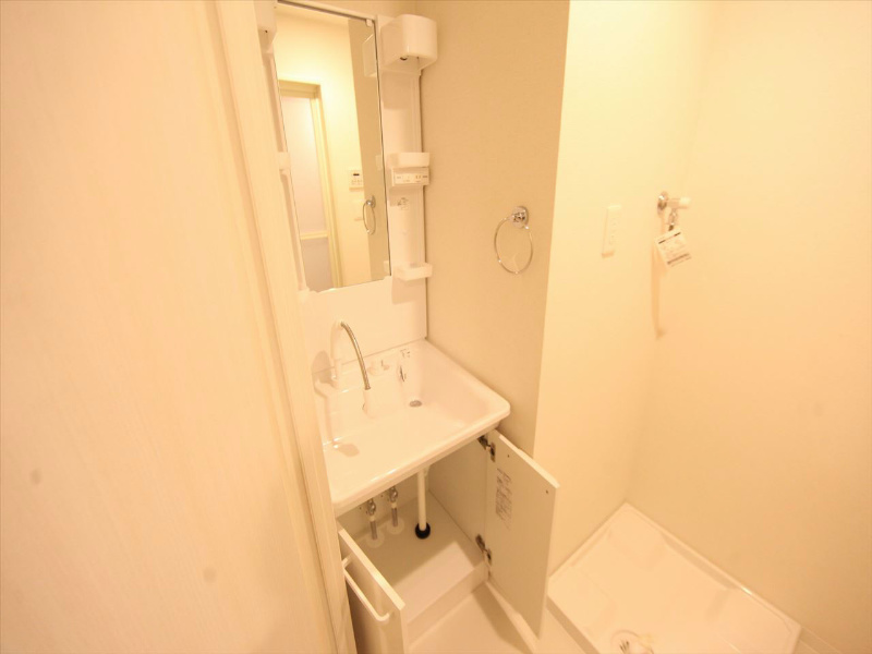 洗面設備　脱衣所　独立洗面台（シャンプードレッサー付）収納スペース有