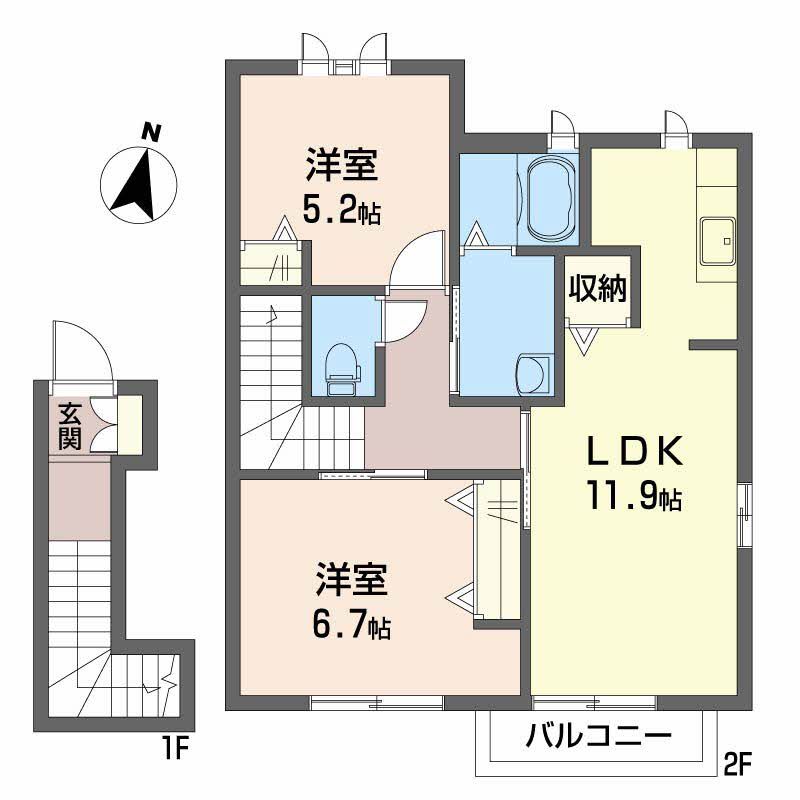 ＪＲ福塩線 道上駅 徒歩15分 2階建 築20年の間取り写真