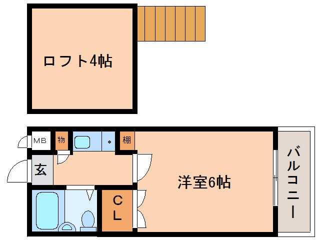 奈良市富雄川西のアパートの間取り