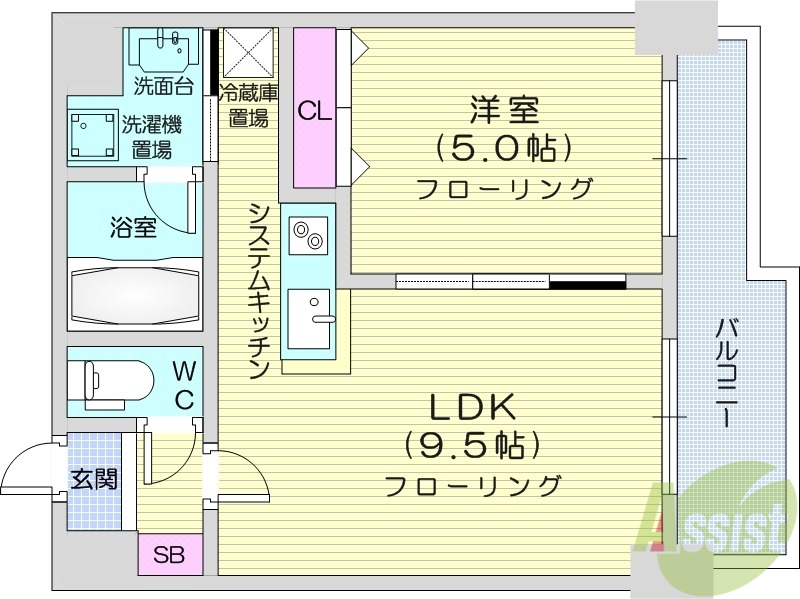 札幌市東区北二十二条東のマンションの間取り