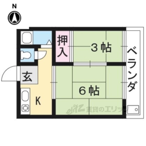 京都市左京区一乗寺払殿町のマンションの間取り