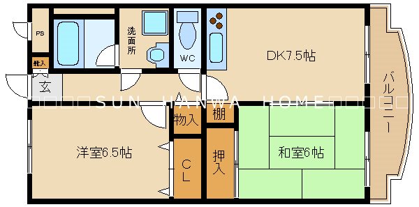 八尾市西山本町のマンションの間取り