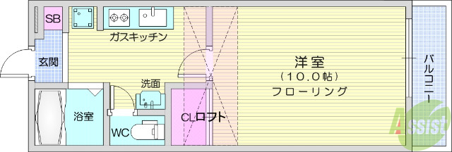 仙台市太白区八木山弥生町のアパートの間取り