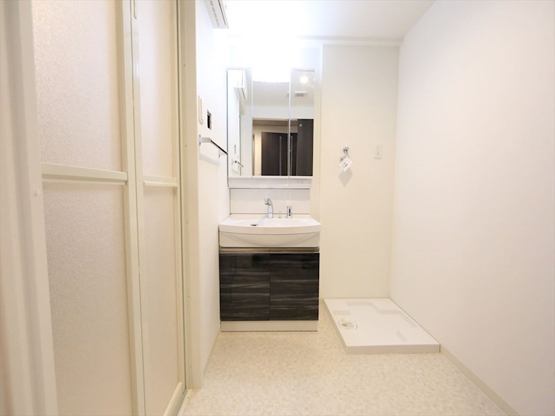 洗面設備　脱衣所　独立洗面台（シャンプードレッサー付）収納スペース有