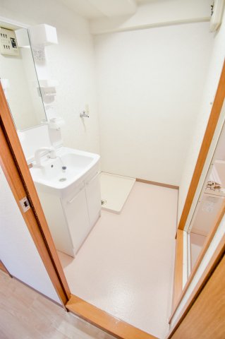 洗面設備　人気の独立洗面所にはうれしいシャンプードレッサー完備です。
