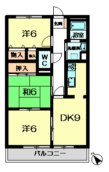 近鉄京都線 高の原駅 バス乗車時間：18分 最寄りバス停で下車 徒歩1分 3階建 築26年の間取り写真
