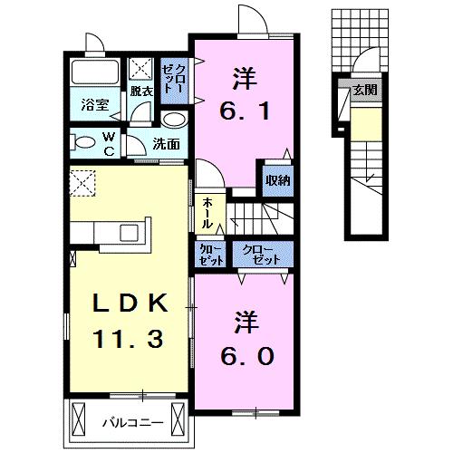 【蒲郡市竹谷町のアパートの間取り】