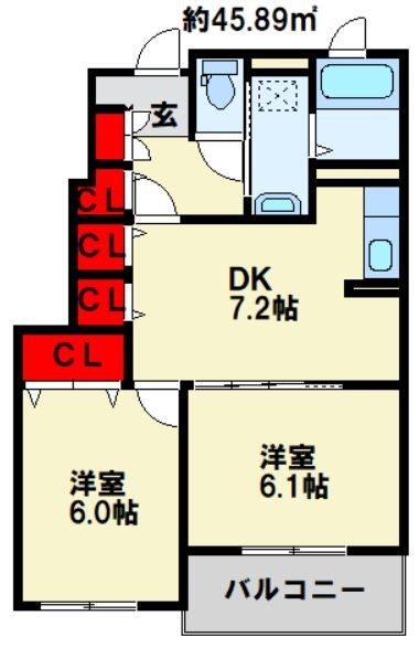 【中間市岩瀬のアパートの間取り】