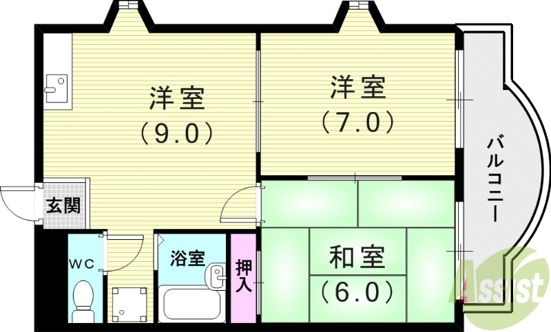 神戸市長田区雲雀ケ丘のマンションの間取り