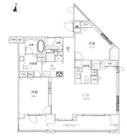 新宿区北新宿のマンションの間取り