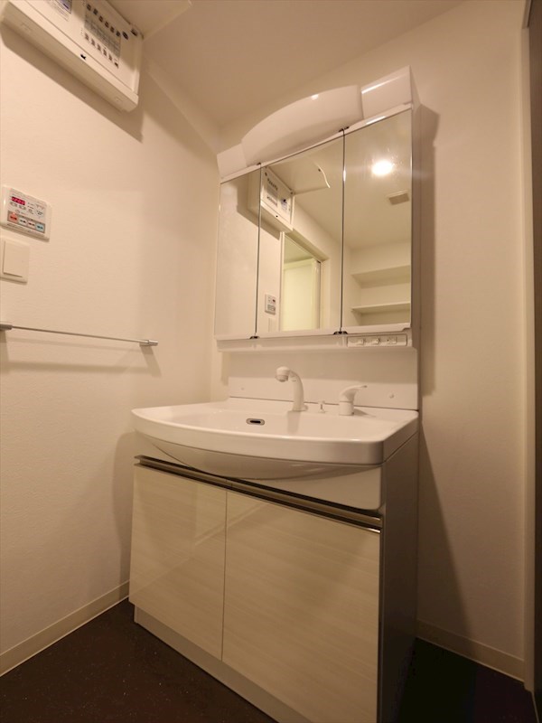 洗面設備　脱衣所　独立洗面台（シャンプードレッサー付）収納スペース有