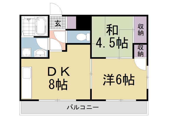 京都市伏見区深草大亀谷岩山町のマンションの間取り