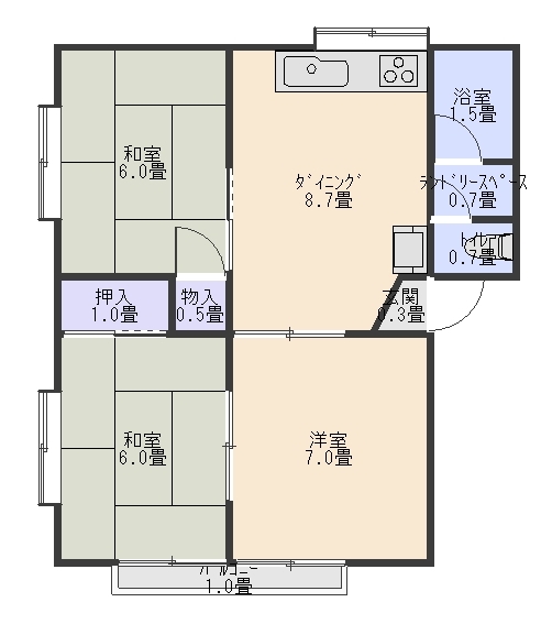 石巻市渡波のアパートの間取り