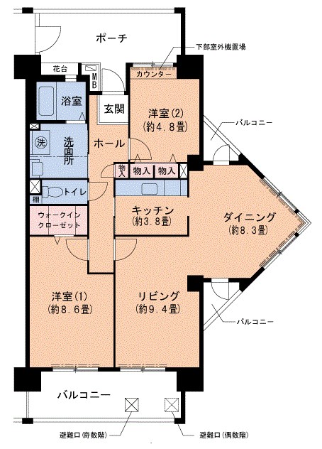 西宮市西宮浜のマンションの間取り