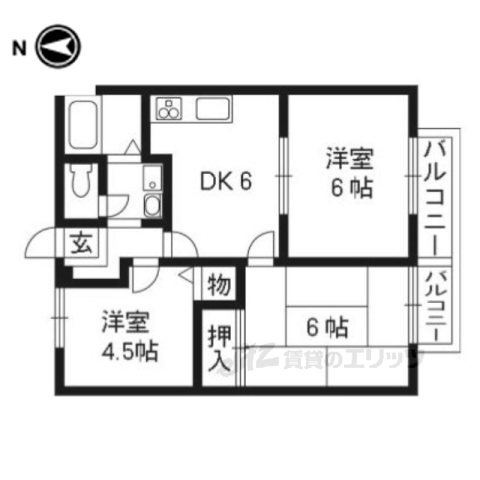 京都市北区上賀茂北ノ原町のアパートの間取り