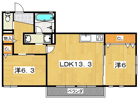 枚方市走谷のアパートの間取り