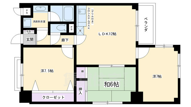 京都市左京区岡崎天王町のマンションの間取り