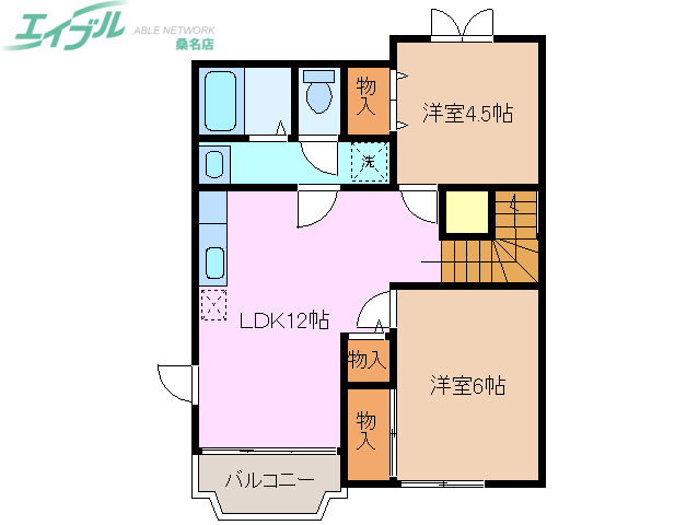 桑名市星見ヶ丘のアパートの間取り