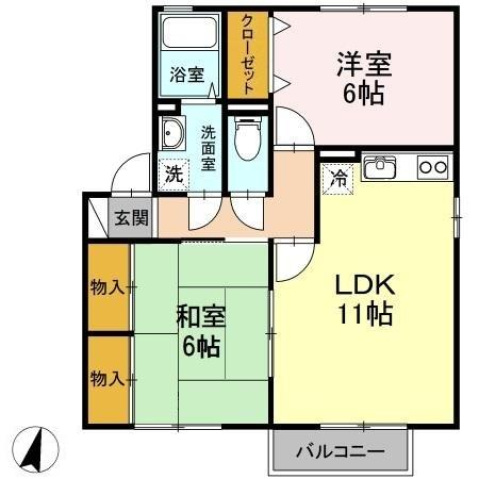 広島市安佐南区長楽寺のアパートの間取り