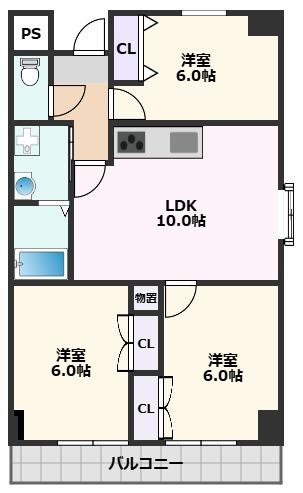 阪急京都線 摂津市駅 徒歩5分 3階建 築30年の間取り写真