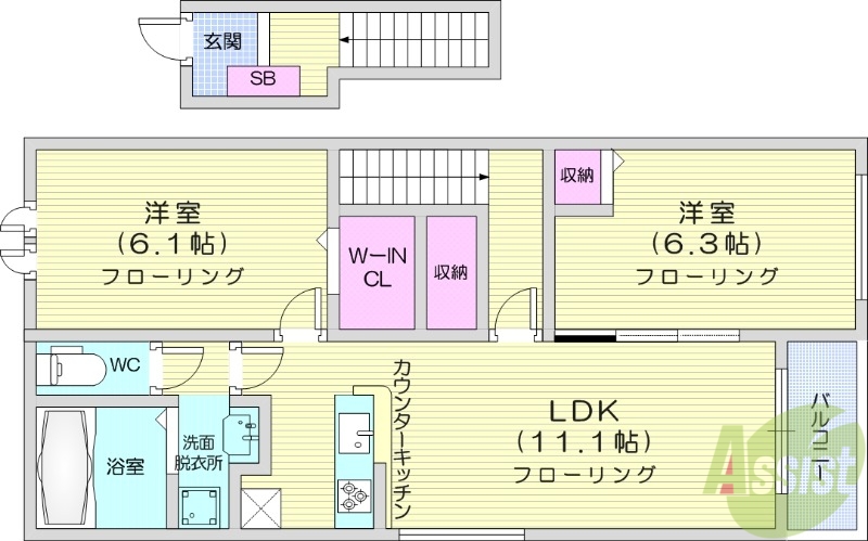 宮城県岩沼市押分字奥山（アパート）の賃貸物件の間取り