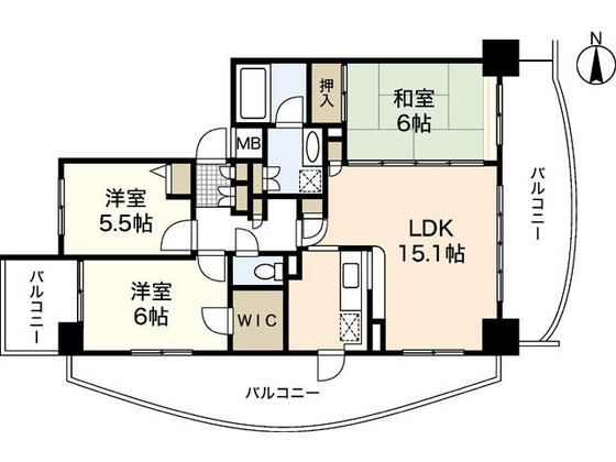 広島市安佐南区大塚西のマンションの間取り