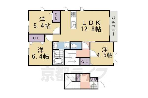 南丹市園部町小山西町のアパートの間取り